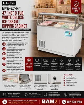 Elite NPW-47-HC 47 1/8" 8 Tub White Deluxe Ice Cream Dipping Cabinet