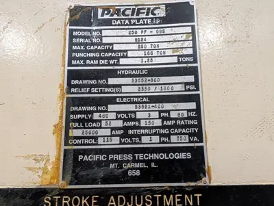 250 TON PACIFIC PRESSFORMER