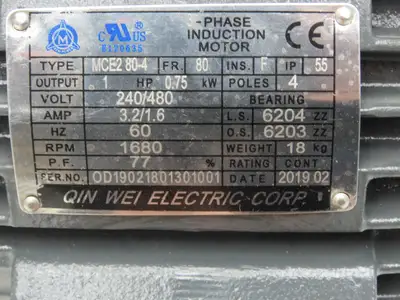 Qin Wei Electric MCE280-4 AC Motor 1Hp 1680rpm 240/480V 3PH IEC80