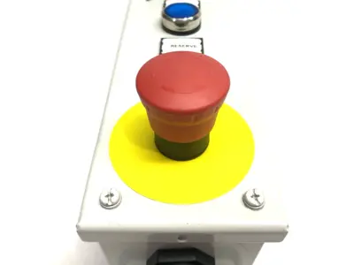 None | Operator Pushbutton Enclosure Control Assembly, Enable, Disable, E-Stop, Key - Used