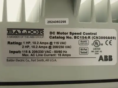 ABB Baldor BC154-R DC Motor Speed Control 90/180VDC 1-2Hp 115/230V Input NEMA 4X