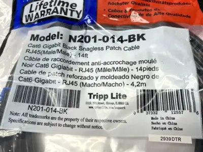 New | in-Stock Tripp Lite Ethernet Cat6 Cordset Double-Ended M/M RJ45 Connectors 14' Cable & Wire Michigan US | Maverick Industrial Sales #1395779