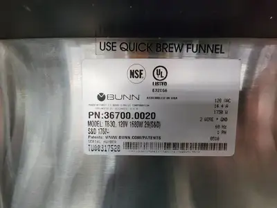 Used Bunn Used Bunn 36700.0020 TB3Q Iced Tea Brewer, 29" Trunk, Quick Brew 120V Coffee Equipment Illinois US | Falcon Restaurant Supply #1376731