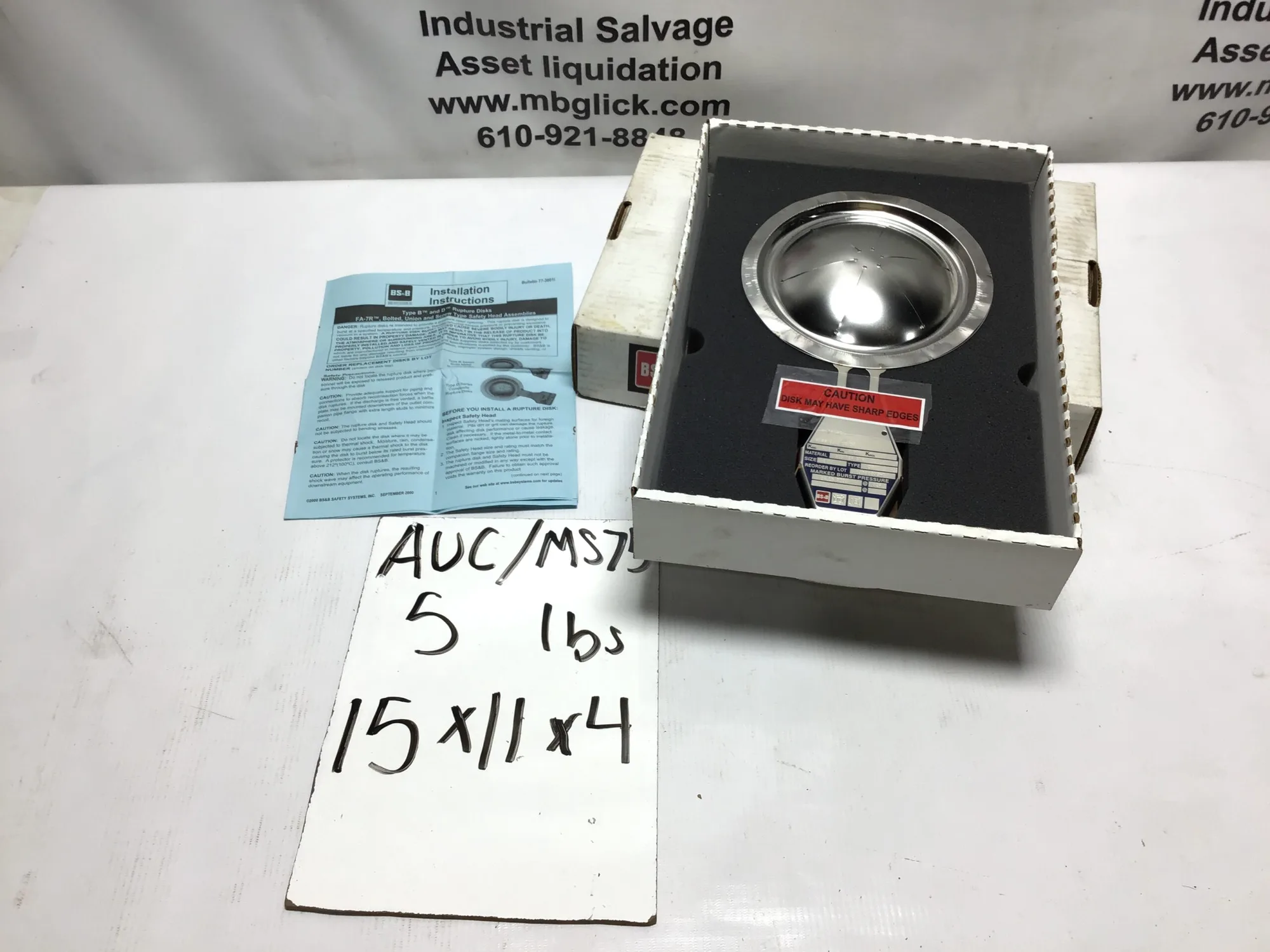 BS & B Safety Systems 4″ DV Rupture Disk 12880873-1 (LT2)