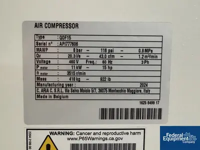 Used Quincy 15 HP Quincy Air Compressor, Model Q0F15 Air Compressors (Misc) Ohio US | Federal Equipment Company #1337808