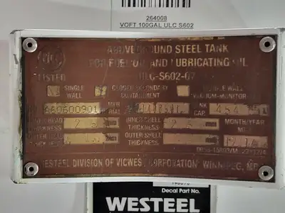 100-Gallon Single Wall Oval Steel Fuel Tank VOFT ULC S602