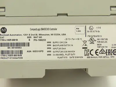 Allen Bradley 1769-L16ER-BB1B CompactLogix L16 DI/O 384KB Controller Series B