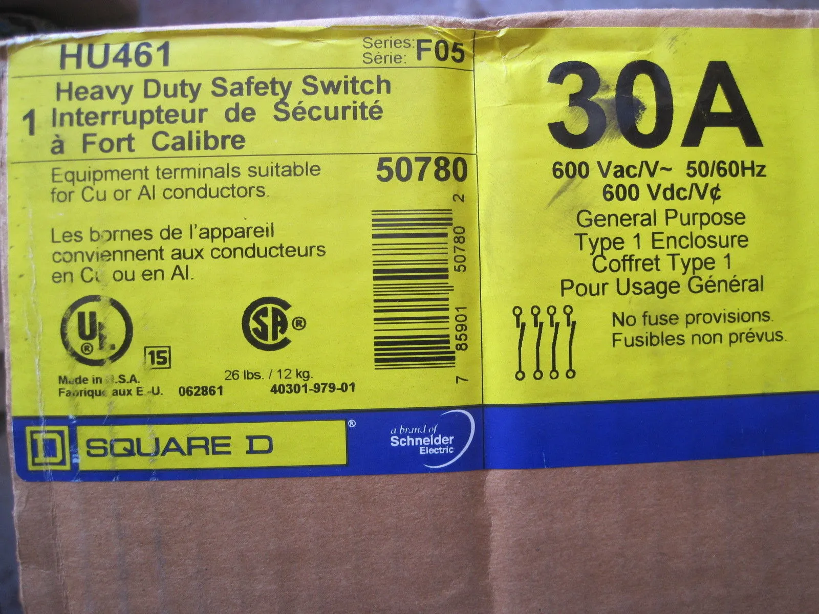 NEW SQUARE D HU461 SAFTEY SWITCH 30AMP