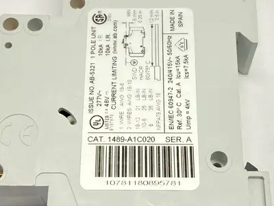 1489-A1C020 | Allen Bradley  Ser A Circuit Breaker 1-Pole 2A 277V LOT OF 2 - Used