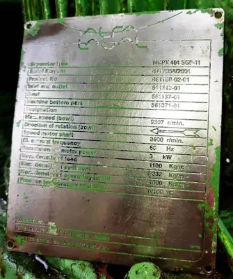 (2) Alfa-Laval MMPX 404 SGP-11 oil purifiers, 316SS.