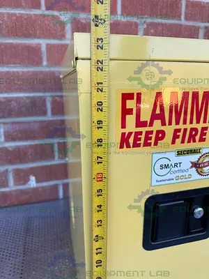 USED SECURALL 4 GALLON FLAMMABLE LIQUID STORAGE CABINET W/ SOFT CLOSE DOOR, SHELVES