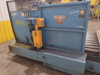 20,000 LBS X 54" X 36" BRANER HYDRAULIC COIL CAR UPENDER WITH POWER FEED CONVEYOR: YOBRO #25238