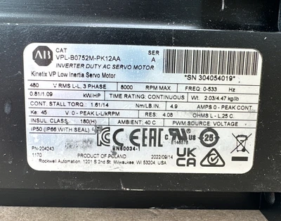 NEW Allen-Bradley VPL-B0752M-PK12AA Ser A
