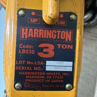 Used Harrington L5A-0207 Hoists (All Types) Indiana US | J&J Industrial Supply #1295740