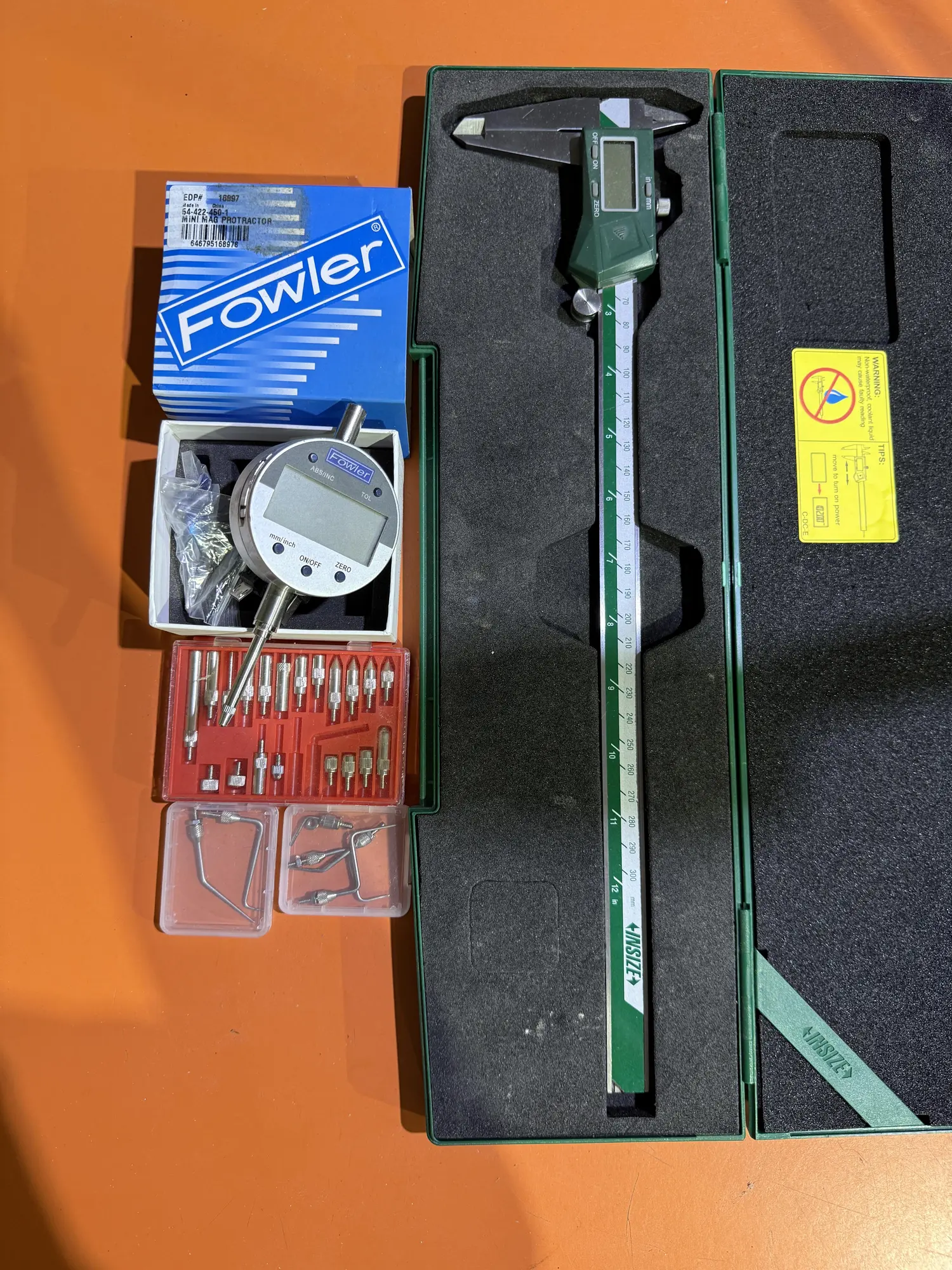 Insize 0-12" Digital Caliper & Fowler Digital Drop Indicator With Various Tips