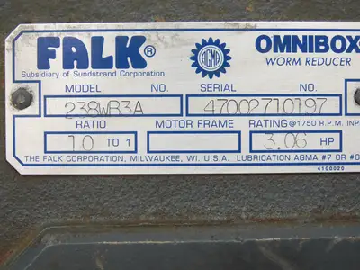Falk Omnibox 238WB3A Worm Gearbox 10:1 Reducer 175rpm 3Hp RH Output