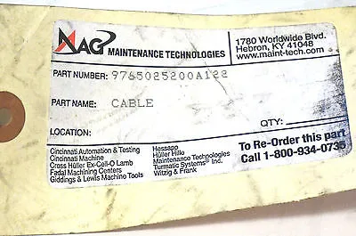 NEW MAG MAINTENANCE TECHNOLOGY 9765025200A122 POWER FEED CABLE