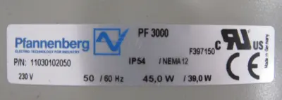 NEW PFANNENBERG PF3000 FILTER FAN 11030102050 230V