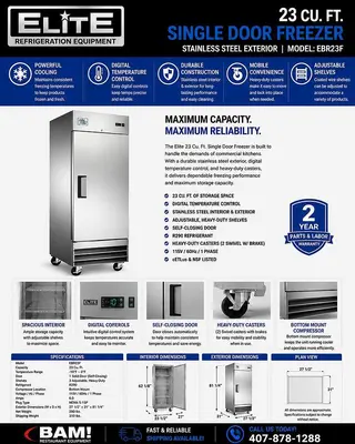 Elite Stainless Steel Single Door Freezer on Castors