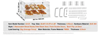 Pastry Display Case, 2-Tier Commercial Countertop Bakery Acrylic  Display Case - 20.7" wide