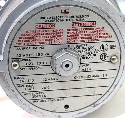 NEW UNITED ELECTRIC B121-13161 TEMPERATURE SWITCH B12113161