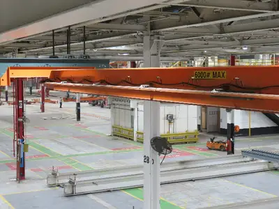 Cleveland Tramrail P&H 3 Ton Single Girder Underhung Bridge Crane 45' 10" Span