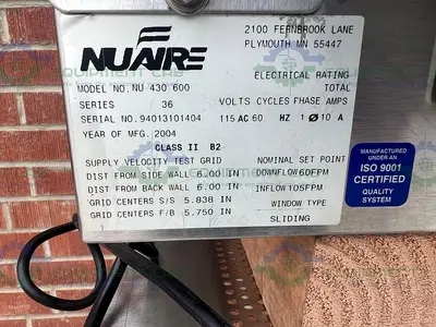 USED NUAIRE NU-430-600 CLASS II TYPE B2 BIOLOGICAL SAFETY CABINET 6 FT
