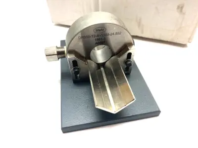 USED MAHR DIMENSIONAIR 2-JET AIR RING GAUGE W/ GUIDE CHUTES & BASE PLATE