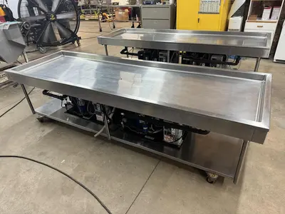 USED 2016 LESLIE FISHER ENGINEERING INC. STAINLESS STEEL CHILLER TABLE