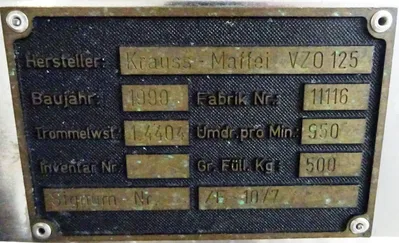 Krauss-Maffei VZO 125/2.5 S perforate basket centrifuge, 316SS.