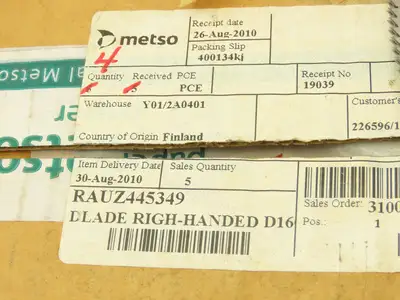 Metso RAUZ445349 D1 Blades Right Handed Beveled One Side 6-1/4" OD Lot of 4