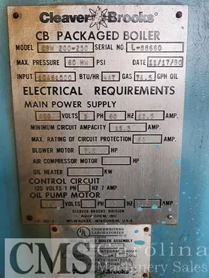 USED 1990 CLEAVER BROOKS CBW-200-230 HOT WATER BOILERS