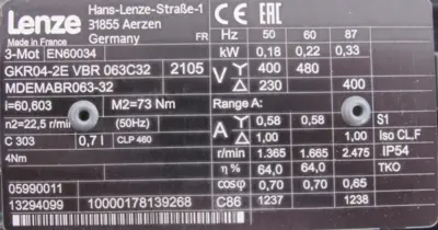 NEW LENZE GKR04-2E VBR 063C32 GEAR MOTOR E82MV371-2B151 GKR042EVBR063C32