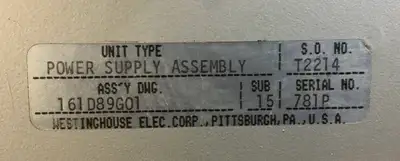 Used Westinghouse POWER SUPPLY ASSEMBLY PLC Processors South Carolina US | Palmetto Automation #1506751