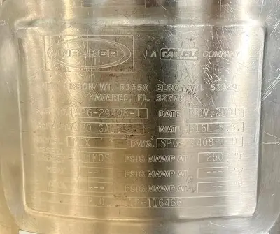 Used 20 Gallon Tank, 316L Stainless Steel