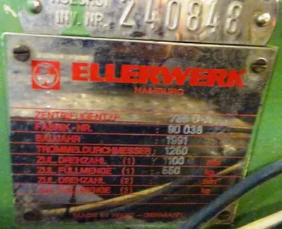 Ellerwerk 736 U-A perforate basket centrifuge, 316SS.