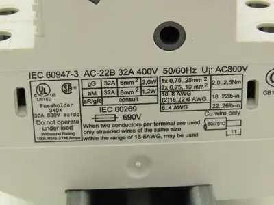 Italweber 2303038 BCH 3x38 Fuse Holder 3-Pole 32A 600V 18-8AWG 10x38 Lot of 3