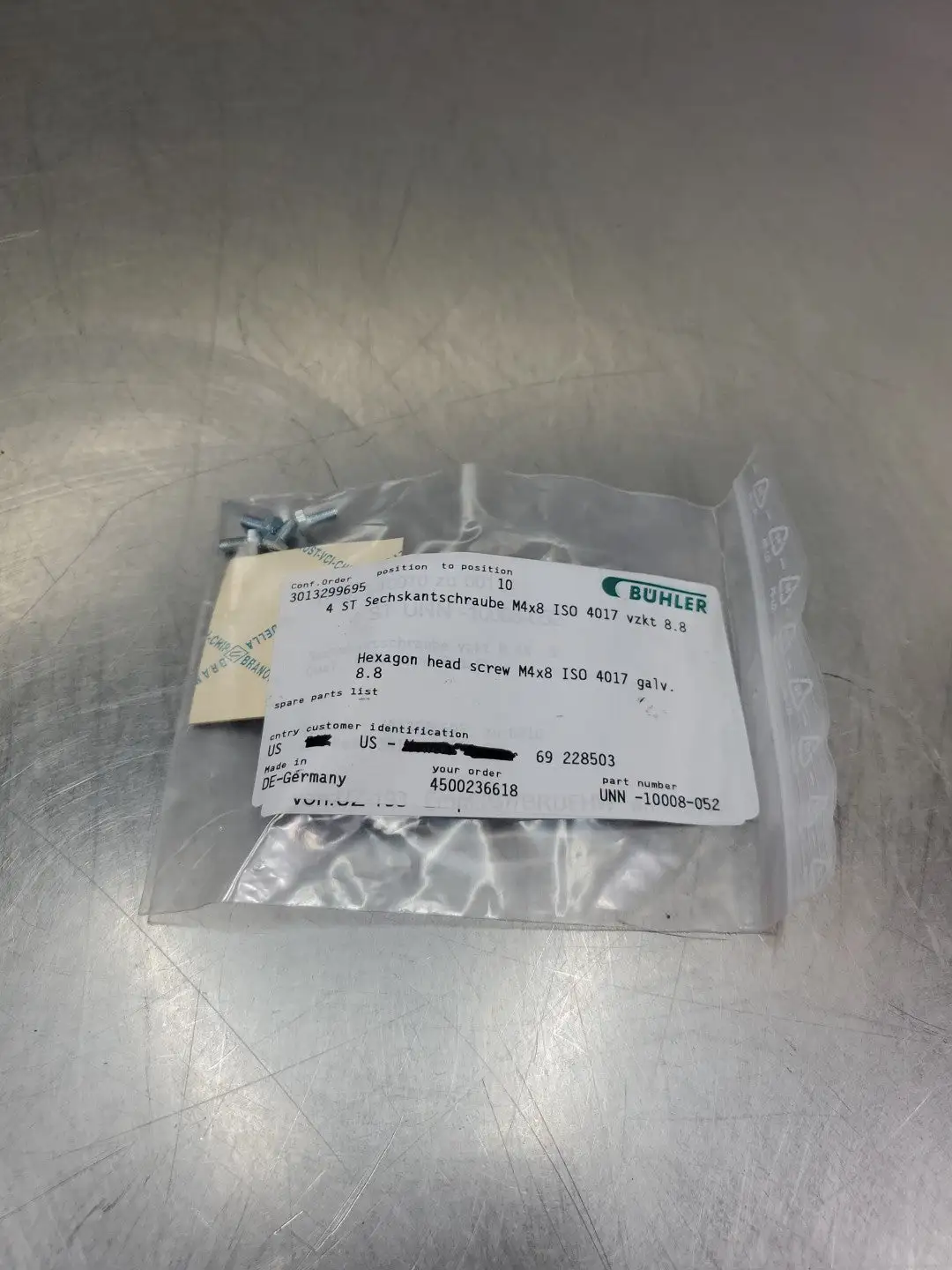Used Buhler UNN-10008-052 Hexagon Head Srew, M4x8, ISO 4017 Galv Nuts & Screws South Carolina US | Palmetto Automation #1160660