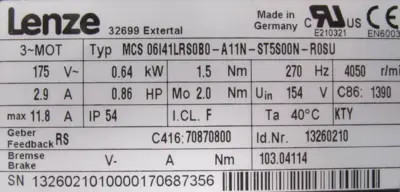 REFURBISHED LENZE MCS06I41LRS0B0-A11N-ST5S00N-R0SU SERVO MOTOR