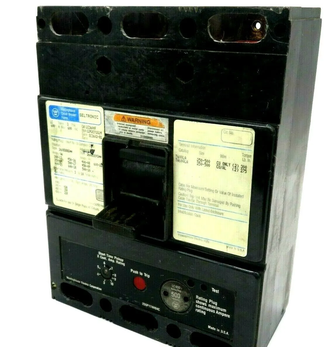 USED WESTINGHOUSE LC3600F ELETRONIC BREAKER 600AMP 3 POLE