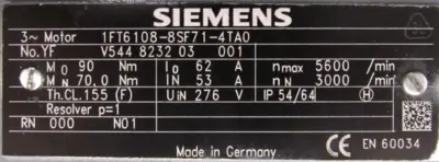 REFURBISHED SIEMENS 1FT6108-8SF71-4TA0 SERVO MOTOR 1FT61088SF714TA0