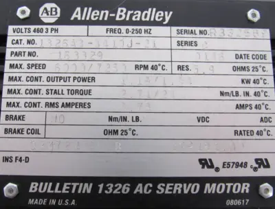 ALLEN BRADLEY 1326AB-B410J-21 SERVO MOTOR 163329 1326ABB410J21 (NEW SURPLUS)
