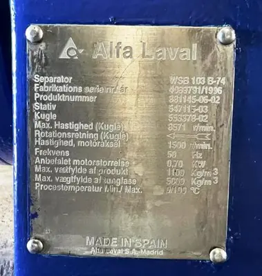 Alfa-Laval WSB 103B-74 concentrator, SS.