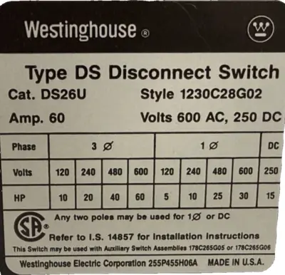 NEW WESTINGHOUSE WESTINGHOUSE DS26U