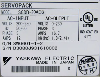 NEW YASKAWA ELECTRIC SGDB-20ADS SERVOPACK 200/230V 3 PHASE 12A 1.8 KW 2.41HP