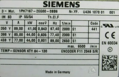 NEW SIEMENS 1PH7167-2EG00-0BB6 INDUCTION MOTOR 1PH71672EG000BB6 2-11/64" DIA