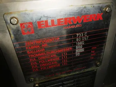 Ellerwerk 733 C perforate basket centrifuge, 316SS.