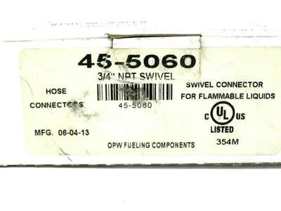 NEW DOVER 45-5060 HOSE CONNECTOR 3/4" NPT SWIVEL 455060