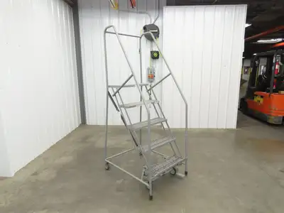 Cotterman Metal Rolling Ladder 5-Step 50"H Platform 24x7"Tread 80"H 30"W 450Lb