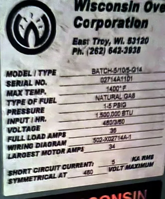 WISCONSIN OVEN BATCH-5/10/5-G14 Ovens - Batch | Heat Treat Equipment Co. (9)